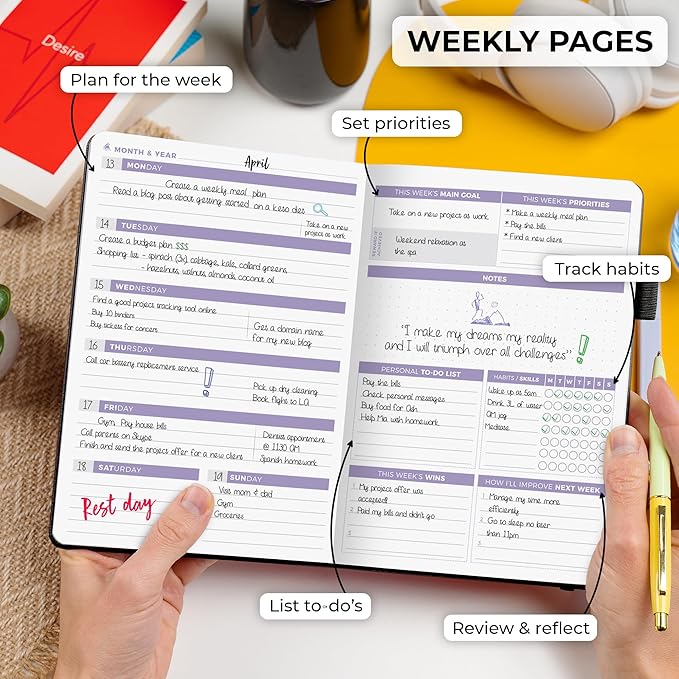 Clever Fox Planner 2nd Edition – Colorful Weekly & Monthly Goal Planner, Time Management & Productivity Organizer, Undated, A5 (Black)