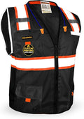 KwikSafety - Charlotte, NC - UNDERBOSS Safety Vest [11 POCKETS] Premium ANSI Class Unrated High Visibility Vest Construction Surveyor Reflective Vest Industrial Work Safety Vest for Men/Black XL
