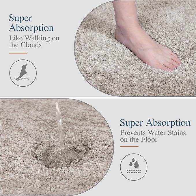 Walensee Bath Rug Non Slip Mat (20 x 32, Light Tan) Water Absorbent Soft Microfiber Shaggy Machine Washable for Bathroom Thick Plush Shower Mat