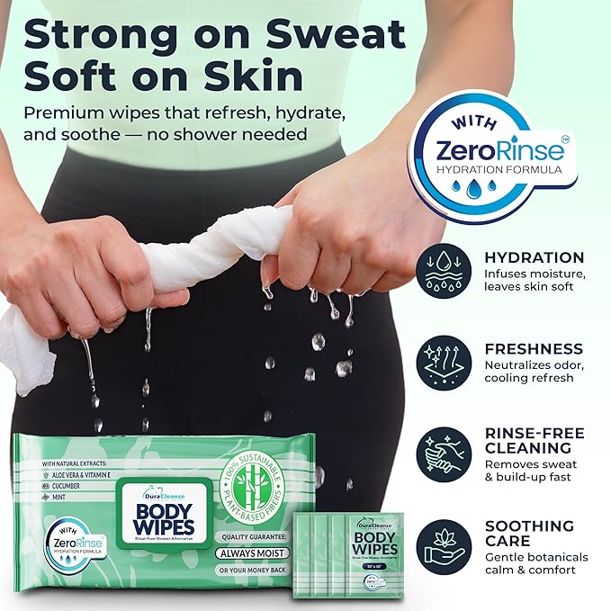 Body Wipes for Women – Sensitive Skin (Gentle Clean) – 4 Pack (200 XL Wipes + 16 Travel Wipes), Extra Moist No Rinse Bathing Wipes, Rinse-Free Shower Alternative for Travel, Gym & Daily Hygiene