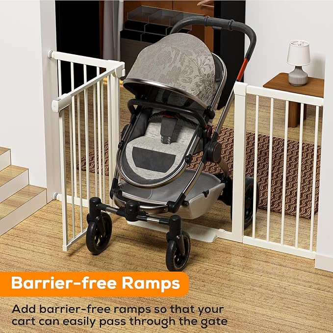29.5-54.2" Baby Gate for Stairs, Baby Safety Essentials, Auto Close Gate for Doorways, Easy Install Pressure Mounted Dog Gate Indoor, Pet Gates for Dogs, White