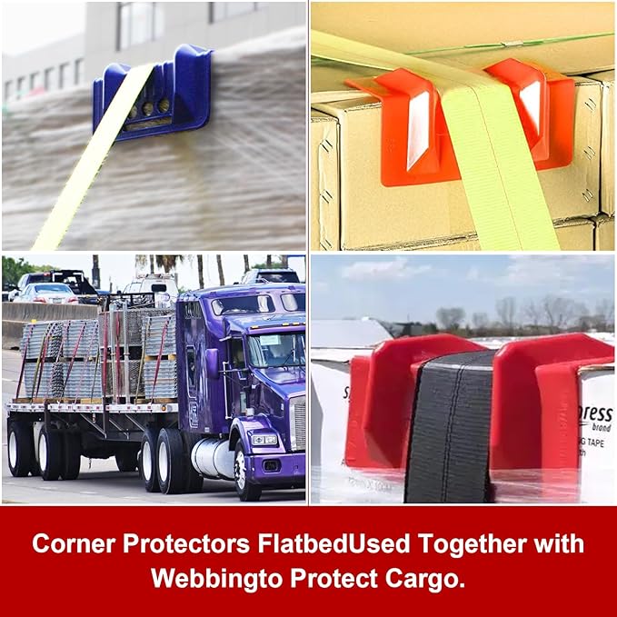 24 Pack 4" Flatbed Edge Protectors with Carrying Case, 4" Winch Ratchet Straps Plastic Corner Protectors for Flatbed Cargo Load (Red)