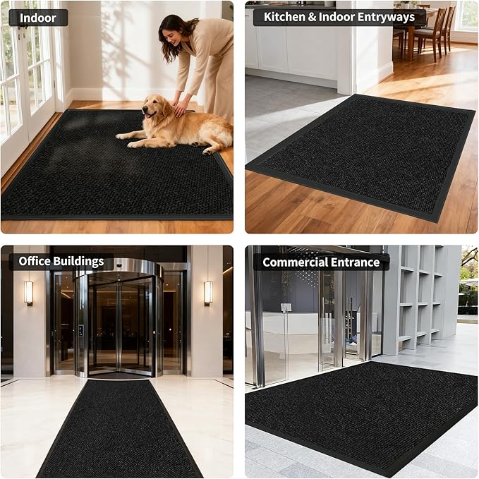 3ft x 25ft Front Door Mat Indoor Outdoor Entrance, Commercial Heavy Duty Entryway Matt, Non-Slip Rubber Backing Low Profile Doormat, Waterproof Dirt Trapper Welcome Mat for High Traffic Area