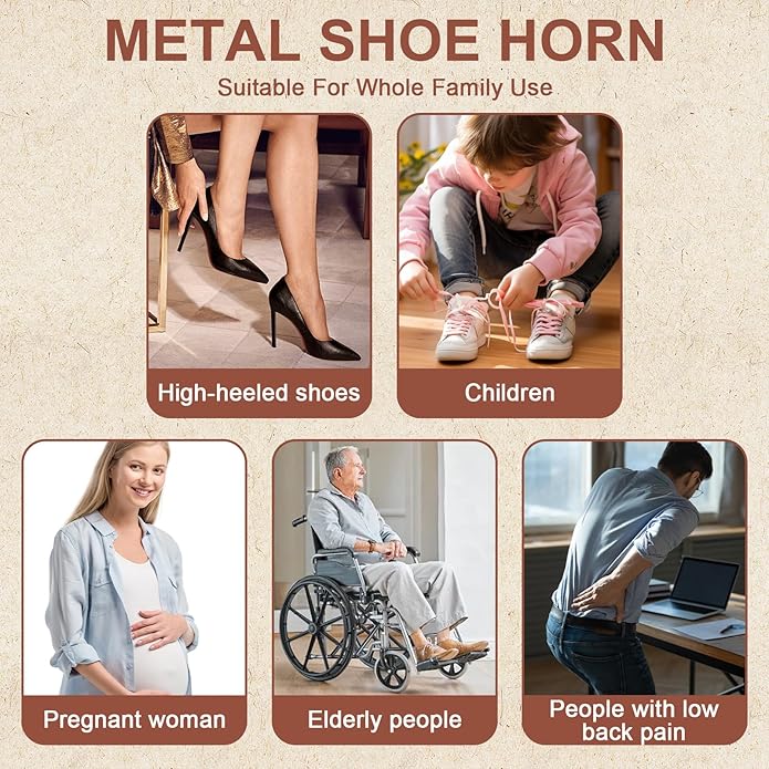 Redriver Metal Shoe Horn Long Handle for Seniors, Long Shoehorn, Shoe Spoon Helpers to Put on Your Shoes for Men Women