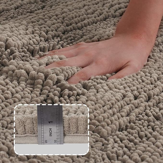 Turquoize Non-Slip Bath Runners for Bathroom Luxurious Chenille Area Rug for Kitchen Machine Washable Bath Mats for Door Mats/Tub,Size 59x20 Inch, Taupe