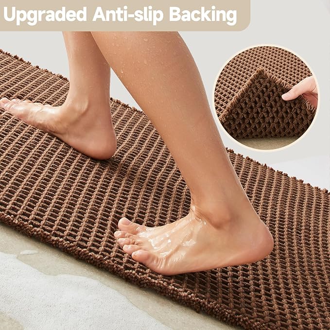 Waffle Bath Mat, Boho Bathroom Rugs Non Slip Washable Super Absorbent Quick Dry Bath Mat Farmhouse Bathroom Decor, 24"x16" Mocha