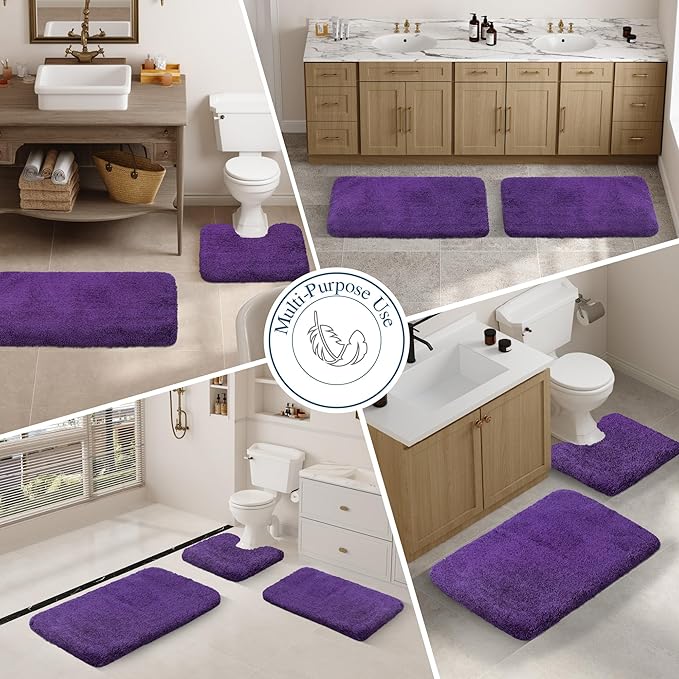 Walensee Large Bathroom Rug (24 x 60, Dark Purple) Extra Soft and Absorbent Shaggy Bath Mat Machine Washable Microfiber Non Slip Luxury Floor Mat