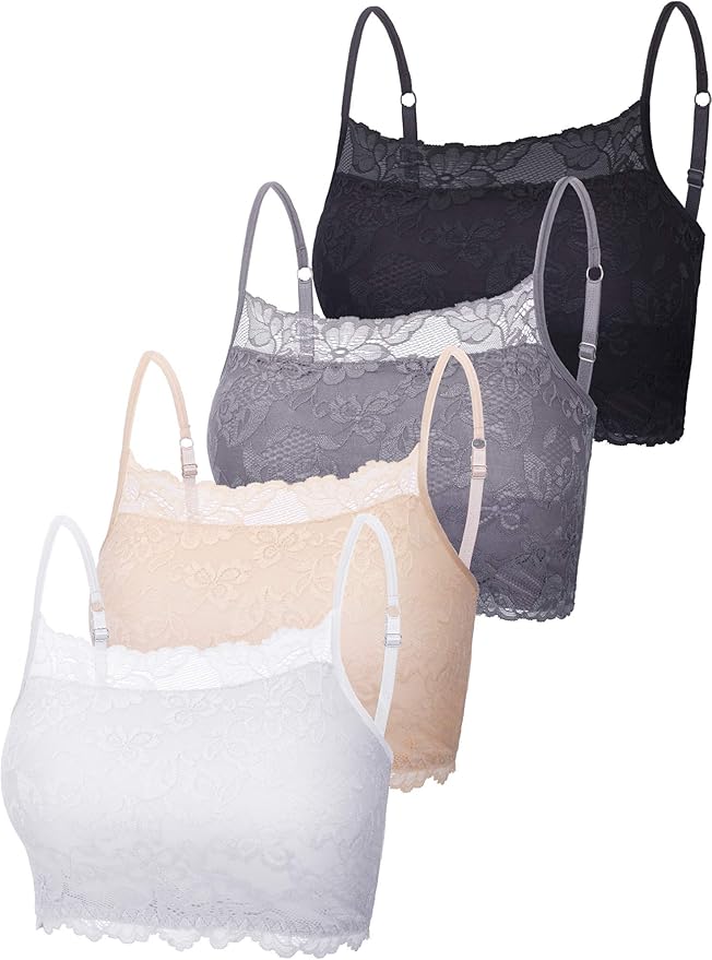 Boao 4 Pieces Women's Lace Camisole Stretch Half Cami Breathable Bra Comfort Lace Bralette Top for Lady Girls