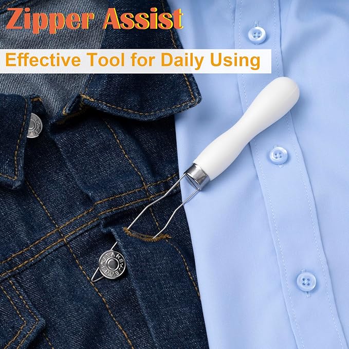 Easy Button Hook, Steel Button Helper Tool for Elderly, Wide Wood Handle Buttons Fastener Device Assist Dressing Aid Tool for Seniors One Hand - 1 Pack, White