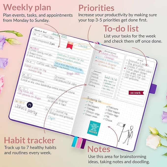 GoGirl Planner and Organizer for Women – A5 Size Weekly Planner, Goals Journal & Agenda to Improve Time Management, Productivity & Live Happier. Undated – Start Anytime, Lasts 1 Year – Purple