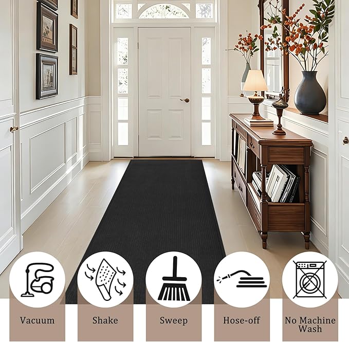 2' X 6' Commercial Grade Hallway Runner Rug, Industrial Rug Heavy Duty Brush Step Entrance Mat Weather Utility Rug with Non Slip Rubber Backing, Commercial Traffic Guard Door Carpet, Jet Black