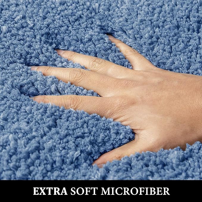MIULEE Microfiber Toilet Bath Mat U-Shaped Contour Shaggy Rugs Non Slip Extra Thick Soft Absorbent Water for Bathroom Commode Machine Washable(20x20 Inch, Blue)