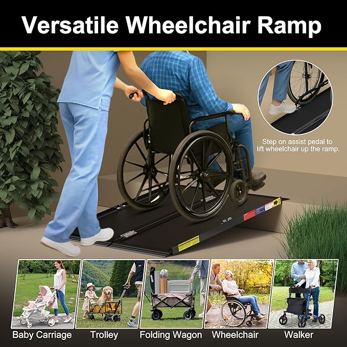 3FT Portable Wheelchair Ramp with Quick-Lock, Black Seamless Non-Slip Aluminum Folding Handicap Ramp,Threshold Ramp for Doorways, Wheel Chair Ramp for Home Steps, Loading Dock Plates