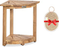 Acacia Wood Corner Shower Stool - Waterproof Triangular Bathroom Bench with Storage Shelf & Soap Dish for Shaving, Light Natural Wood (17.9x12.7x16.5)