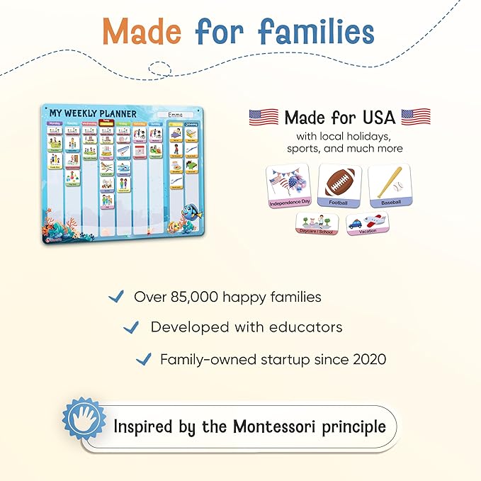 Visual Schedule for Kids - 2-in-1 Weekly + Daily Schedule - Magnetic Schedule with 194 Magnets and Magnetic Backing - Chore Chart Kids - Routine Chart for Toddlers, Autism, ADHD - Blue