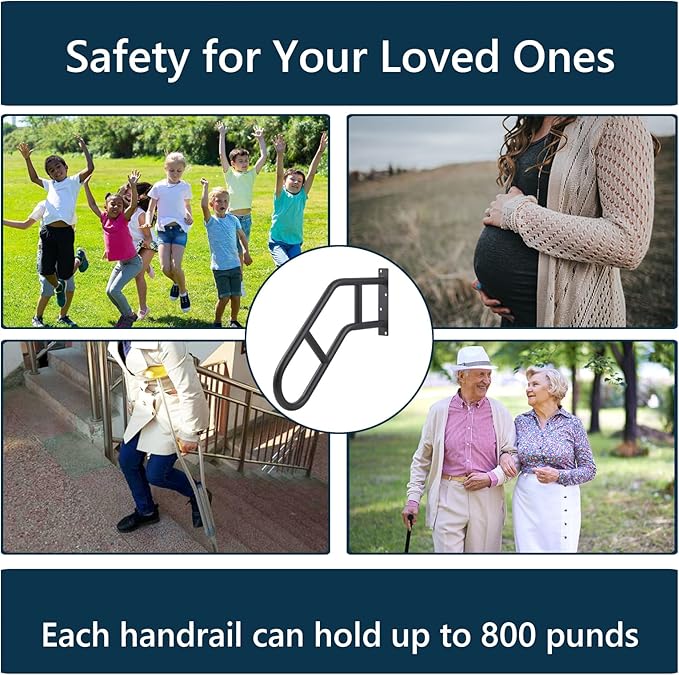 Hand Rails for Outdoor Steps & Elderly (Max 800LBS),U-Shape Wall Mount Stair Railing, Porch, Deck & Garden Grab Bar, Safety Handle for Garage, 1 Pack