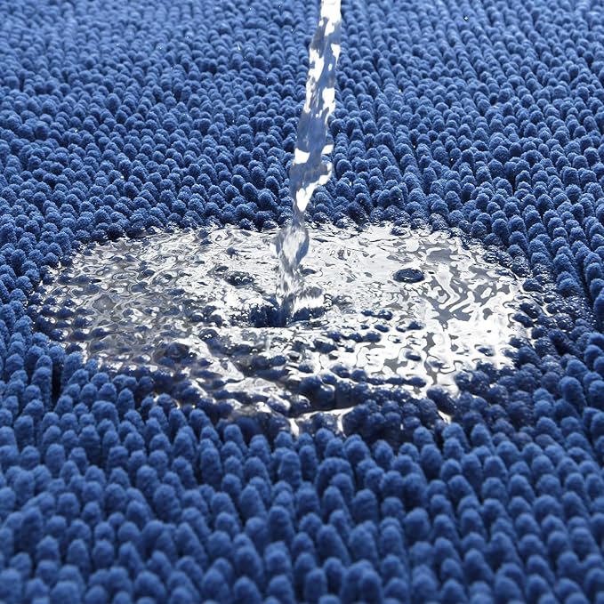 LOCHAS Luxury Bathroom Rug Shaggy Bath Mat 24 x 60 Inch, Washable Non Slip Bath Rugs for Bathroom Shower, Soft Plush Chenille Absorbent Carpets Mats, Blue