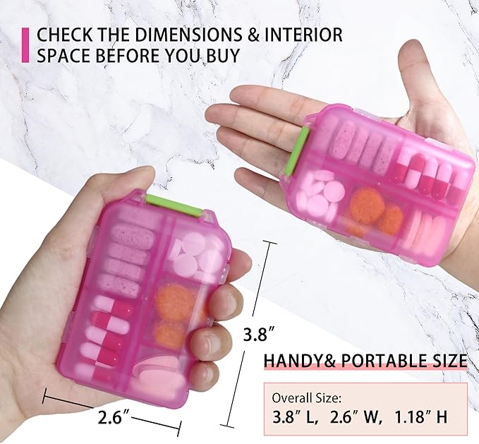 Pill Organizer with Medicine Labels Travel Daily Pill Container Mini Medication Organizer Storage Pill Organizer Travel Essentials Pill Case 7 Day (Blue & 161 Lables)