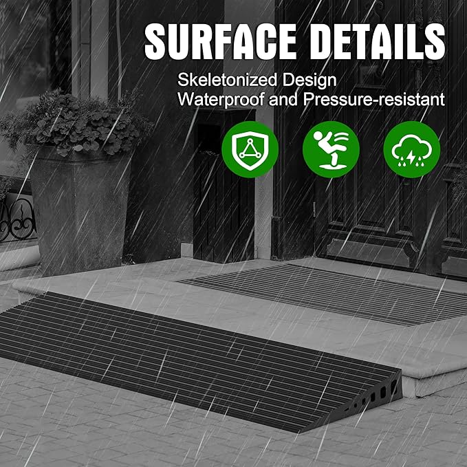 1.2" Rise Threshold Ramps for Doorways, 35.5" Wide Natural Rubber Power Wheelchair Ramp is Adjustable and Cuttable for Doorways, Curb, Sweeper, Power Scooters, 2000 Lbs Load Capacity