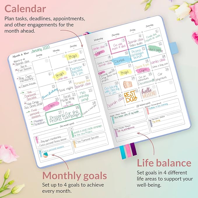 GoGirl Planner and Organizer for Women – Compact Size Weekly Planner, Goals Journal & Agenda to Improve Time Management, Productivity & Live Happier. Undated – Start Anytime, Lasts 1 Year – Light Blue