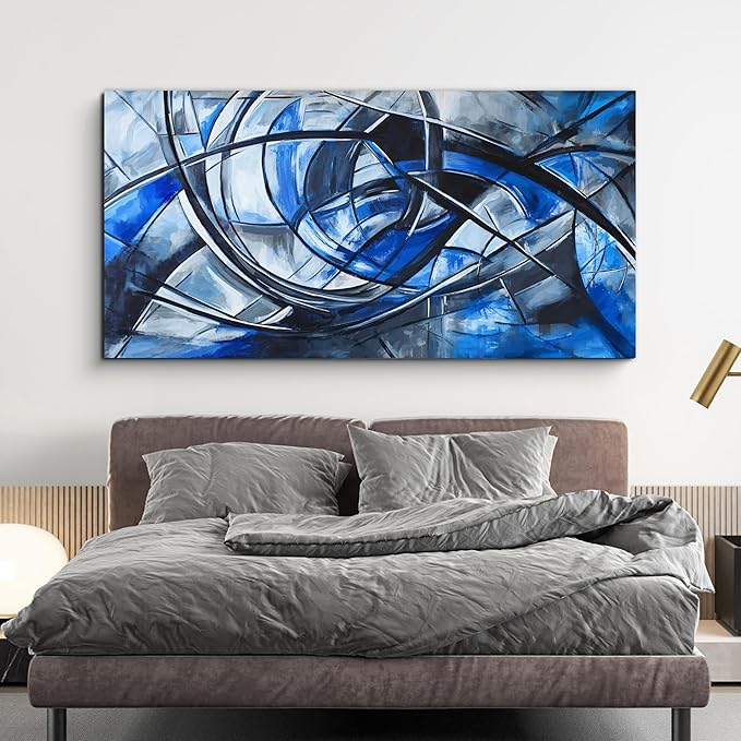 Abstract Wall Art Decor Modern Large Wall Art Pictures for Living Room Abstract Canvas Art Wall Decor Oversized Blue Wall Art Prints Black and White Wall Art Decor Home Office Decorations 35" X 70"