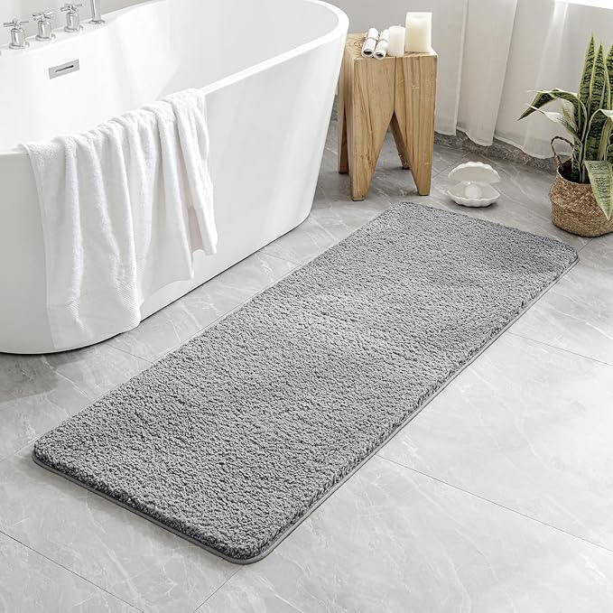 MIULEE Grey Bathroom Runner Rug 24x60 Inches, Long Bath Mat for Bathroom Floor Bathtub Showers, Machine Washable Absorbent Microfiber Carpet with TPR Anti-Slip Back