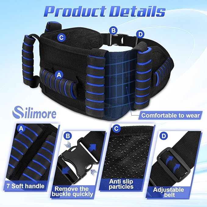 Gait Belt for Seniors with Handles, Gate Belts Medical for Elderly Physical Therapy Transfer Belt for Lifting Seniors,Patients,Disabled(Blue)