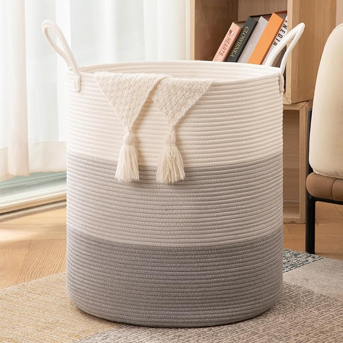 OIAHOMY 100L Laundry Hamper, Dirty Clothes Hamper for Bedroom, Collapsible Laundry Basket, Large Blanket Basket, Nursery Hamper with Handle, Blanket Storage for Living Room-18.5x21inches-Gradient Grey