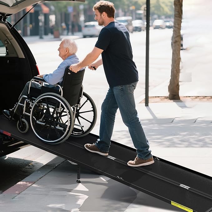 10 Feet Portable Wheelchair Ramp with Sopport Legs, Black Seamless Non-Slip Aluminum Folding Handicap Ramp,Threshold Ramp for Doorways, Wheel Chair Ramp for Home Steps,Loading Dock Plates