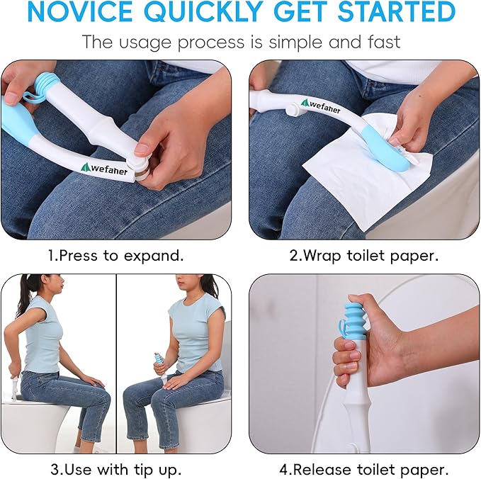 Foldable Toilet Aid, 15.6“ Long Comfort Wipe Wand Bottom Buddy Toilet Self Tissue Aids for Toileting, Self Help Wipe Butt for Overweight Limited Mobility,Elderly, Pregnancy（2pcs）