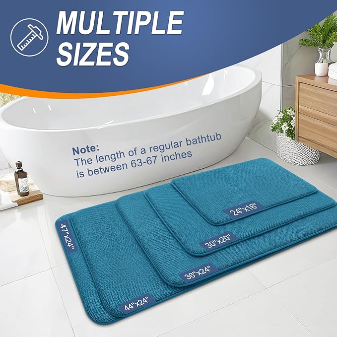 OLANLY Thick Memory Foam Bath Mat Rug 47x20, Extra Soft Absorbent Bathroom Rug, Quick Dry Bath Mat, Non-Slip, Machine Washable Carpet for Bathroom, Tub and Shower, Home Decor Accessories, Peacock Blue