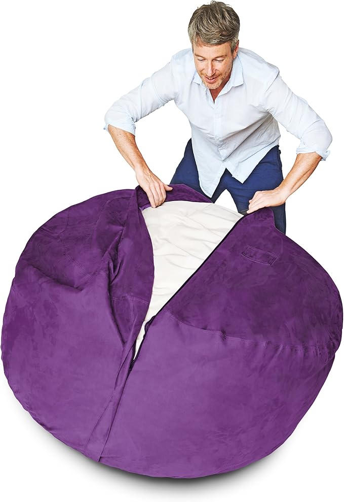 Lumaland Luxurious 3ft Medium Bean Bag Chair with Microsuede Cover - Ultra Soft, Foam Filling, Washable Bean Bag Sofa for Adults, Teenagers, Kids, Pets - Sack Chair for Living Room, Bedroom - Purple