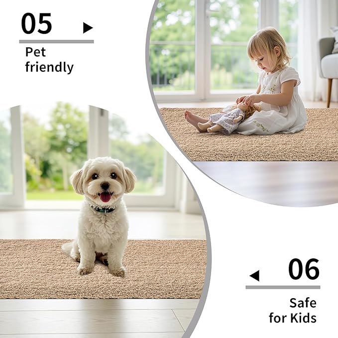 Beige Bathroom Rug 24x48 Non Slip Fluffy Bath Mat for Bathroom Floor Washable Plush Luxury Bath Rug for Tub Soft Shaggy Absorbent Shower Sink Mat