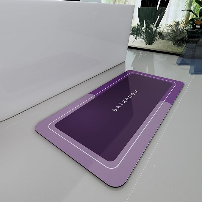 Bath Mat, Bathroom Mat Rugs Super Absorbent Shower Mats Non Slip Quick Dry Thin Rubber Mats for Bathroom Floor Fit Under Door, Shower Rug for Bathtub, Shower, Purple