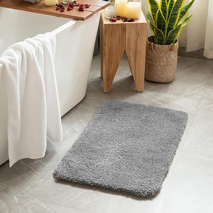 MIULEE Gray Small Bathroom Rugs Thick Shaggy Bath Rug Mats for Bathroom Non Slip Absorbent Plush Washable Carpet Living Room Bedroom Mat Floor, 16x24 inches