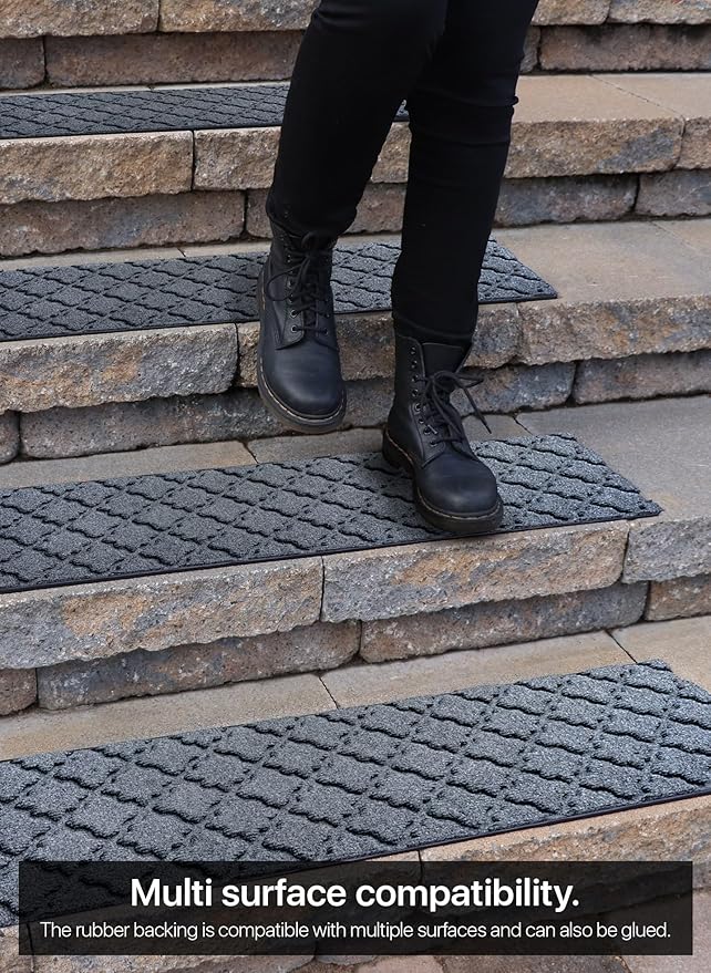 Outdoor Stair Treads Non-Slip 42”x10” (6-Pack) – Carpet Treads with Rubber Backing Moroccan Grey