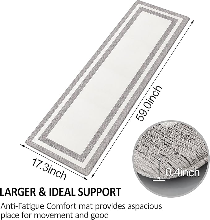 Kitchen Mats Cushioned Anti Fatigue Kitchen Mats for Floor Waterproof Non-Skid Ergonomic Comfort Memory Foam Rugs Kitchen Runner Rug for Kitchen, Home, Office, Sink, Stove 17.3"x59" White