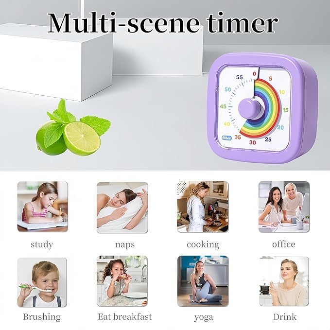 Kids Visual Timer Cute Rainbow - 60 Minute Countdown Timer Time Management for Kids and Adults, Timer for Cooking Classroom Meeting (Purple)
