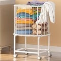 29-Gallon(110 L) Laundry Basket with Wheels,Rolling Round Metal Laundry Basket Cart with Elastic Cord,2 Locking Wheels-White