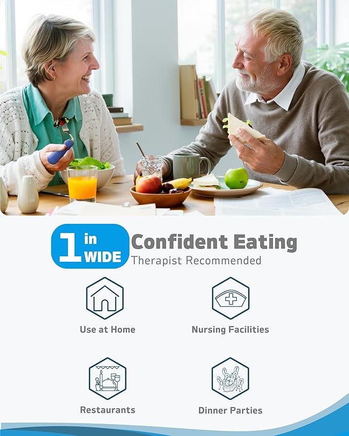 Adaptive Utensils (4-Piece Set) Weighted 7 oz - 42° Angled Utensils for Parkinson's Patients, Hand Tremors, Arthritis & Elderly - Eating Utensils for Elderly (Blue: Left Handed)
