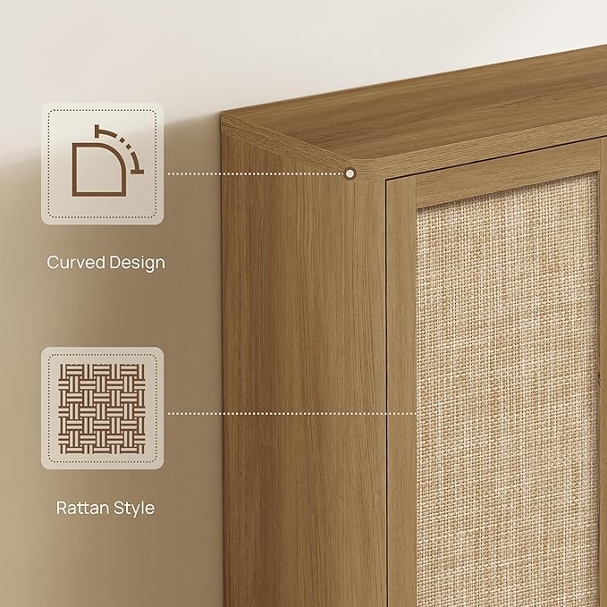 SICOTAS Rattan Shoe Storage Cabinet - Modular Shoe Cabinets with Door Tall Large Shoe Cabinet Storage for Entryway - 96.8" Wide Modular Cabinet for Hallway, Living Room
