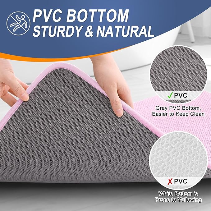 OLANLY Thick Memory Foam Bath Mat Rug 24x16, Extra Soft Absorbent Bathroom Rug, Quick Dry Bath Mats, Non-Slip, Machine Washable Carpet for Bathroom, Tub and Shower, Home Decor Accessories, Pink