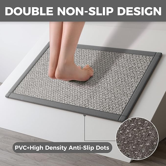 Kitchen Runner Rugs Non Slip Washable Anti Fatigue, Super Absorbent 0.4" Thick Cushioned Long Kitchen Mats for Floor, Jute-Look Sink Floor Mat Laundry Standing Mat, Easy Clean, Gray 17"x59"
