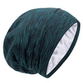 Silk Satin Lined Bonnet Sleep Cap - Adjustable Stay on All Night Hair Wrap Cover Slouchy Beanie for Curly Hair Protection for Women and Men - Heather Lake Blue