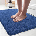 LOCHAS Luxury Bathroom Rug Shaggy Bath Mat 24 x 36 Inch, Washable Non Slip Bath Rugs for Bathroom Shower, Soft Plush Chenille Absorbent Carpets Mats, Blue