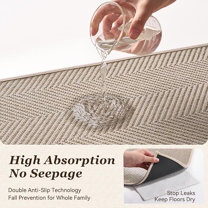 AMOAMI Kitchen Mats for Floor, Non Slip Washable Kitchen Rugs Absorbent Quick Dry and Easy to Clean, Kitchen Runner Rugs for Kitchen in Front of Sink, 20“*70”, Beige