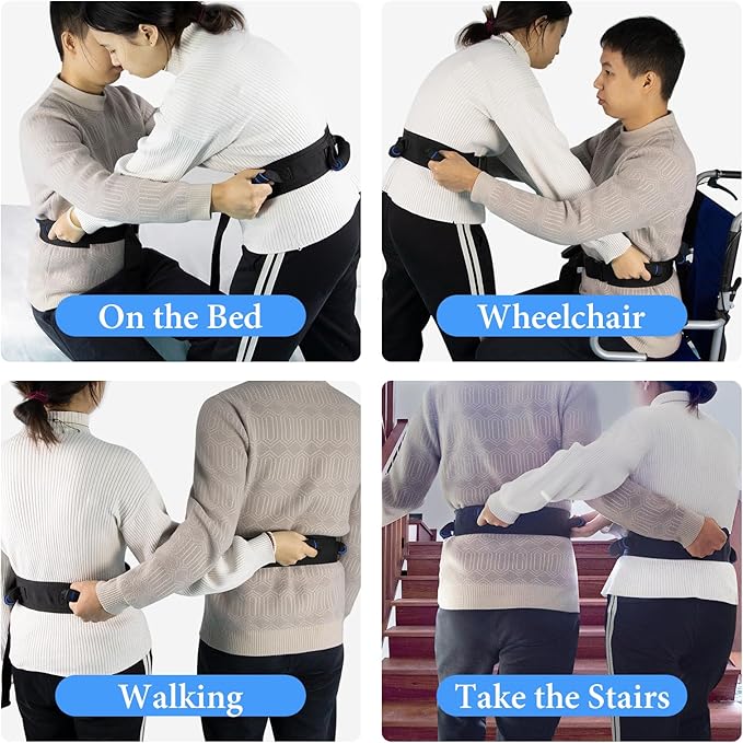 Gait Belt with Handles, Transfer Belt for Elderly, Patient Gait Belts, Transfer Belt Assist, Gait Belts for Seniors, Upgraded Using Rubber Handles (Blue)