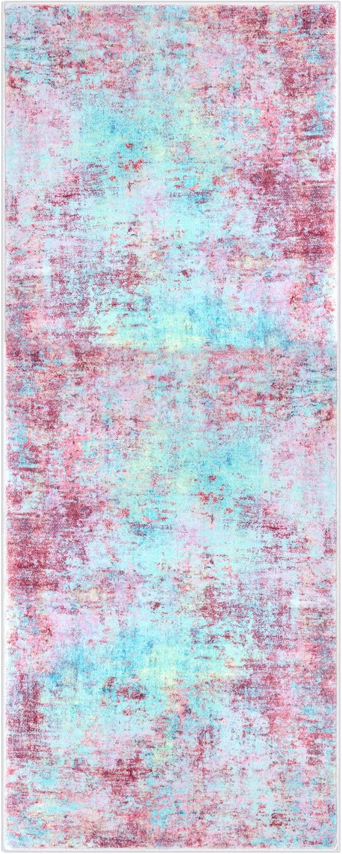 Modern Abstract Runner Rug 2x5, Machine Washable Blush Pink Sky for Girls Bedroom Ofiice Runner Non-Slip, Soft Hallway Rug Runner Thin Print Faux Wool Carpet for Entryway, Kitchen