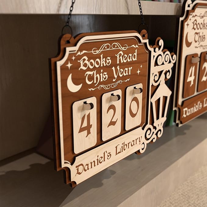 Books Read This Year Counter, Personalized Book Tracker Sign, Book Lover Gifts for Women, Readers, Librarians, Teachers, Writers, Wooden Hanging Library Decor, Reading Nook, Bookshelf Accessories