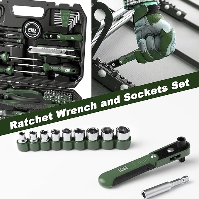 Prostormer 160-Piece Home Repair Tool Set, General Household Hand Tool Kit with Toolbox Storage Case for House, Garage, College Dorm and Office (Green)